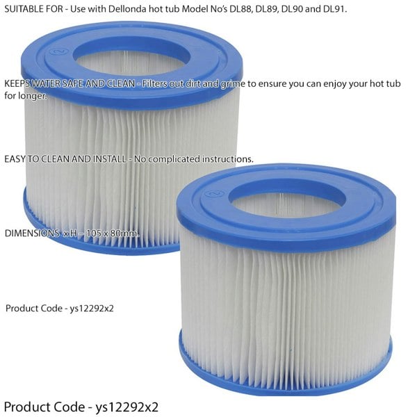 2 PACK 105 x 80mm Hot Tub Spa Filter Cartridge Replacement New Water Filtration - LoopsDirect