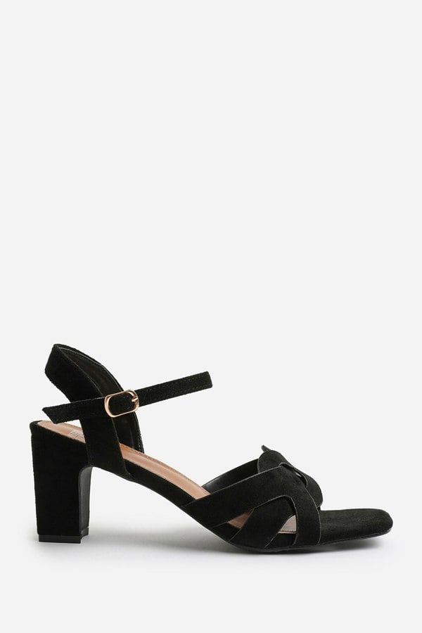 Where's That From Callie Wide Fit Low Block Heel With Braided Detail in Black Suede