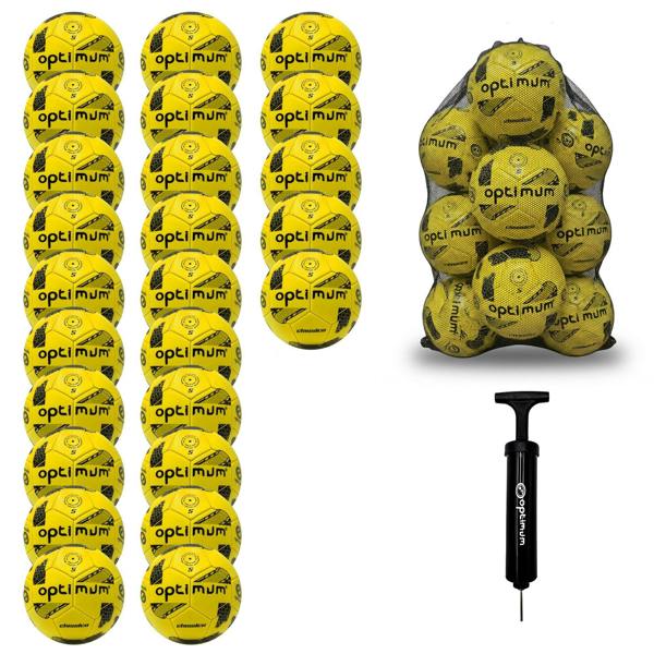 Optimum Classico bulk football pack in Yellow — pack of 25 with free mesh carrier and pump