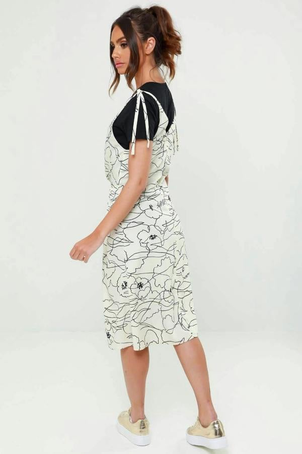 Urban Bliss Maisy White Abstract Floral Twist Front Strappy Midi Dress