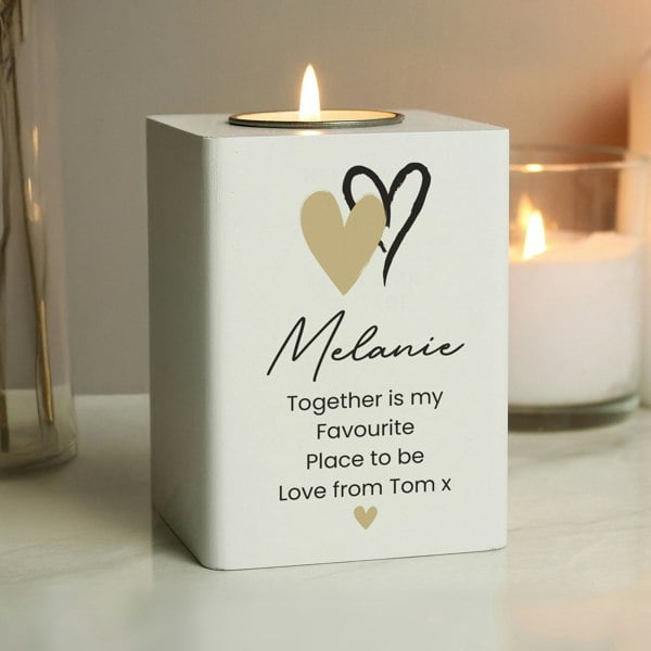 Personalised Memento Company Personalised Hearts Wooden Tealight Holder
