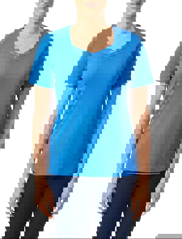 PennyPlain Diamante Sweetheart Neck Top - Pacific