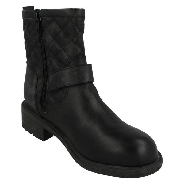 Spot On Ladies Spot On Mid Heel Quilted Biker Boots