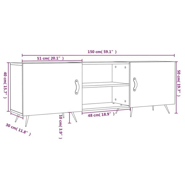 Berkfield TV Cabinet Smoked Oak 150x30x50 cm Engineered Wood