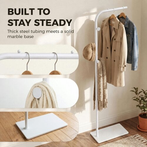 HOMCOM Modern Clothing Rack with 3 Side Hooks, 45 x 25 x 169 cm, White