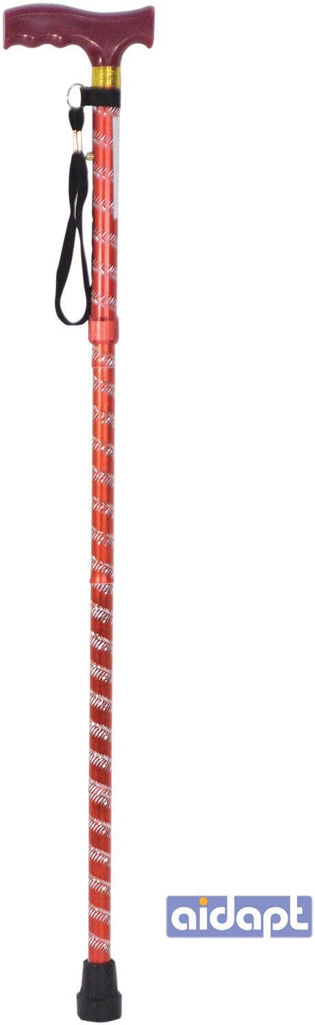 Aidapt Extendable Plastic Handled Walking Stick with Engraved Pattern Red