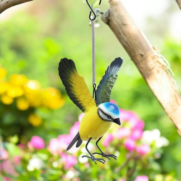 EDH Door Hardware Small Metal Hanging Blue Tit(14cm x 10cm x 10cm)– Handcrafted Weather-Resistant Bird Ornament –Decorative Hanging Robin