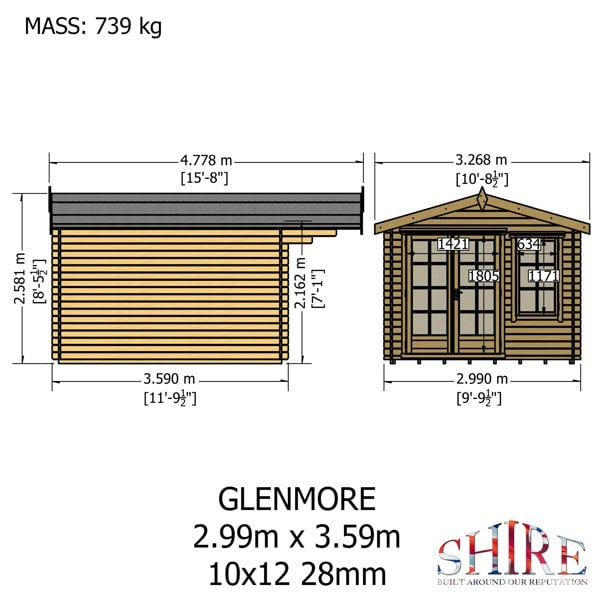Shire Glenmore 10Gx12 Log Cabin 28mm interlock cladding - Best Shed