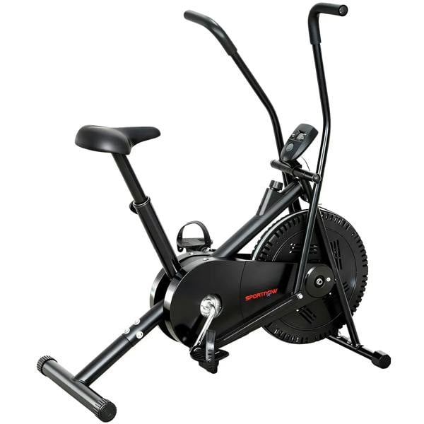 Black SPORTNOW exercise bike with adjustable seat and LCD display, flywheel and pedals