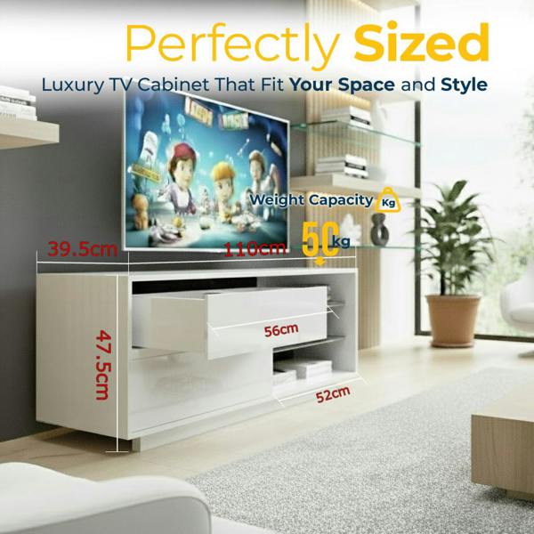 Homeology Gallus High Gloss White with 2-White Drawers and 3-Shelf 32"-55" LED/OLED/LCD TV Cabinet