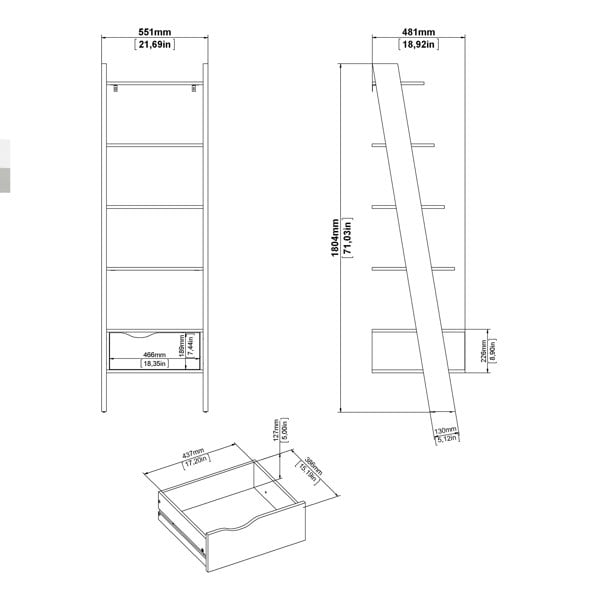 Furniture To Go Oslo Leaning Bookcase 1 Drawer in White and Oak