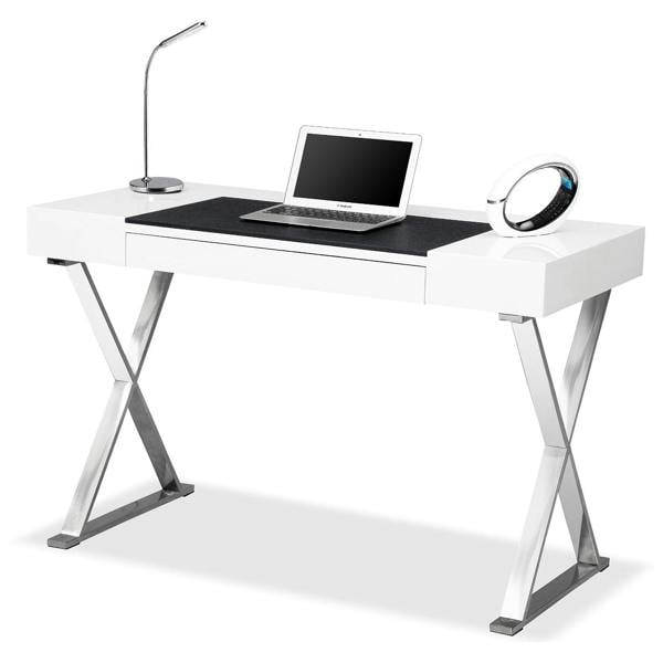 Homeology ADONIS Gloss White and Chrome Ergonomic Home Office Luxury Workstation Desk