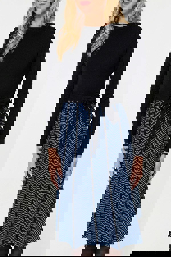 Blue | Chevron Texture Knee Length Jumper Dress
