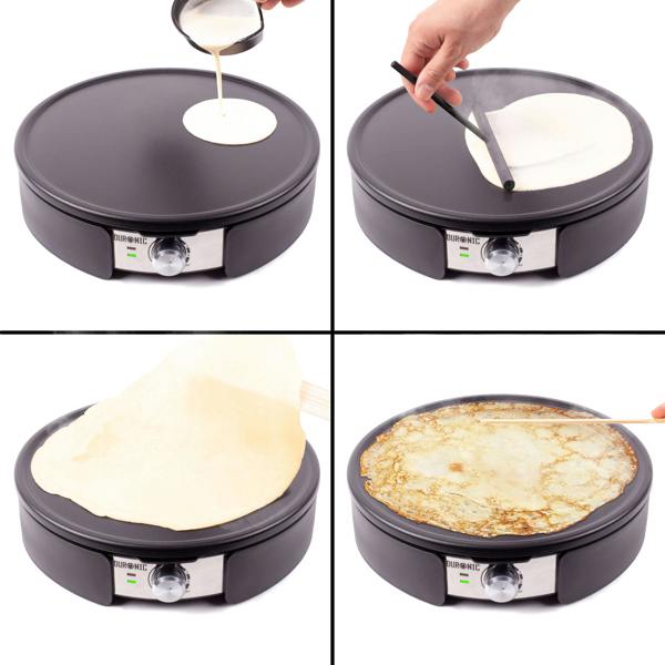 Duronic PM152 Electric Crepe & Pancake Maker 37cm Non Stick Removable Hot Plate with Utensils for Omelettes