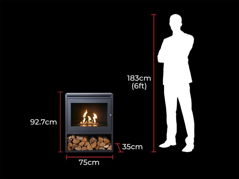 OKO S6 Bio Ethanol Stove with Log Storage in Charcoal Grey