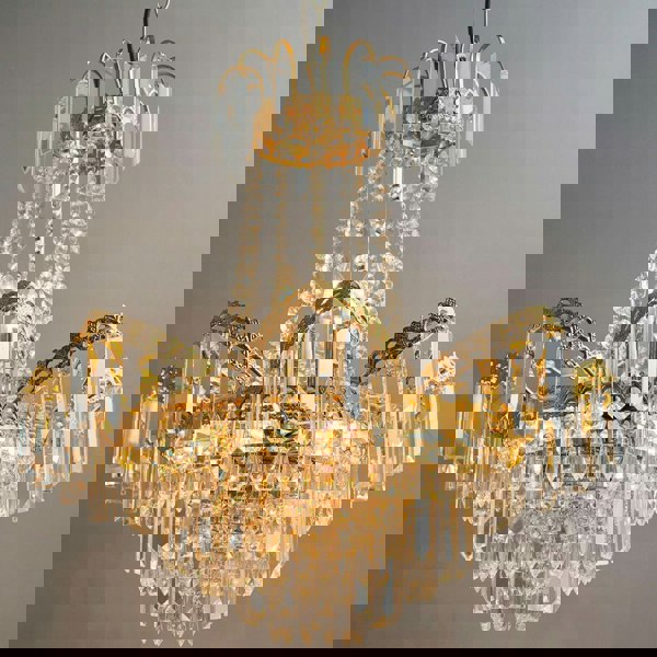 Hanging Ceiling Pendant Light GOLD & GLASS 9 Light Chandelier Lamp Bulb Fitting Loops