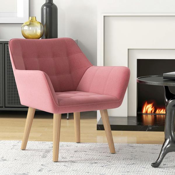 HOMCOM Velvet-Feel Accent Chair w/ Wide Arms Slanted Back - Pink