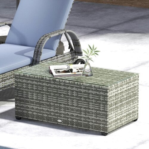 Wyld Haus Vimi 90cm Rattan Light Grey Glass Top Side Table