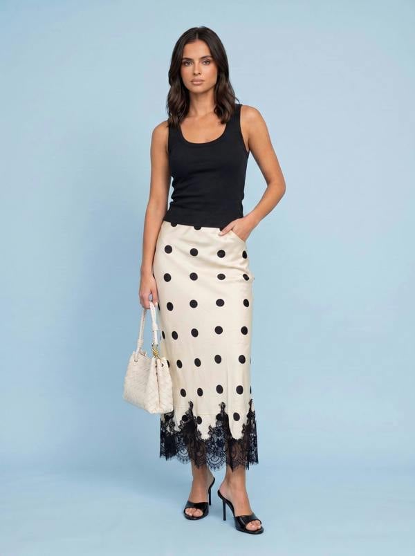 Urban Bliss Lace Trim Spot Maxi Skirt White Pattern