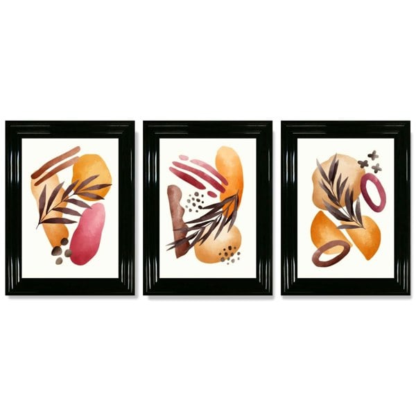 Abstract Autumn Tropical Set of 3 Framed Art Prints with Glossy Black Frames