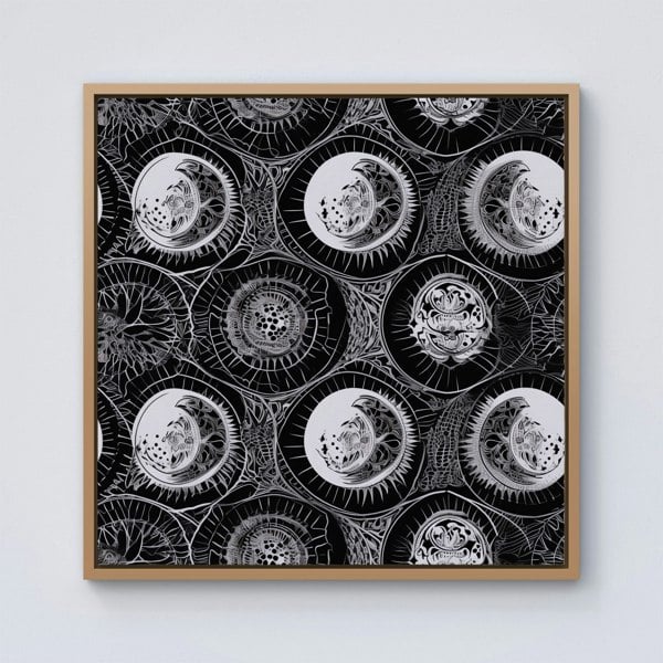 Warren Reed Black White Moon and Sun Framed Canvas