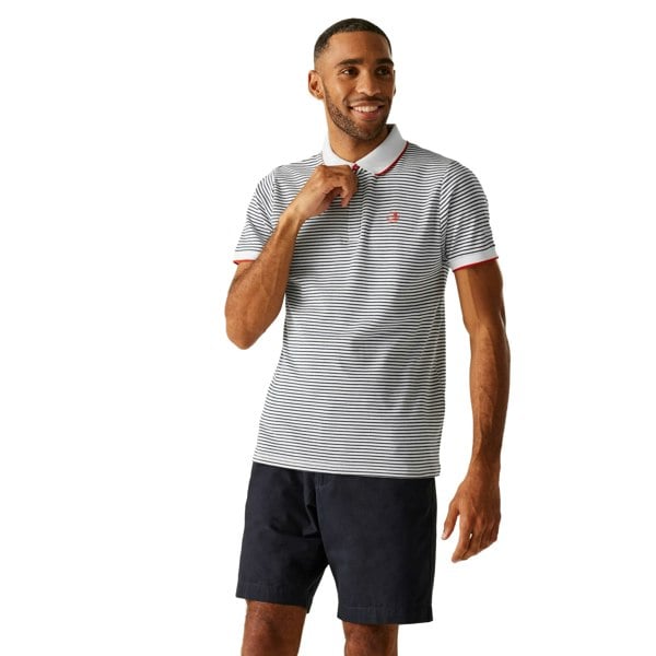 Regatta Mens Tiver Striped Polo Shirt - White/Navy