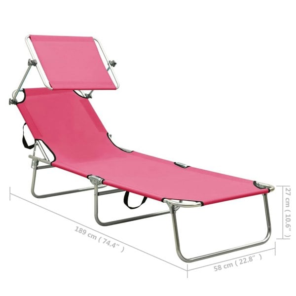 Berkfield Folding Sun Lounger with Canopy Steel Magento Pink
