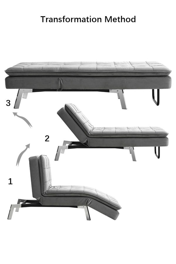 Living and Home 3-in-1 Folding Single Sofa Bed Plaid Tufted Lounge Chair with Metal Legs