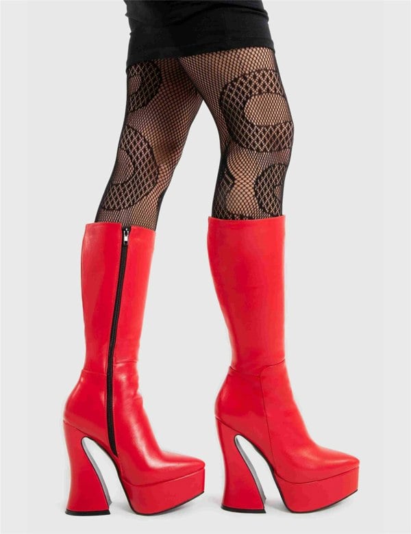 Lamoda Calf Boots Sketchy Pointed Toe Platform Zip Red, Bold Boots
