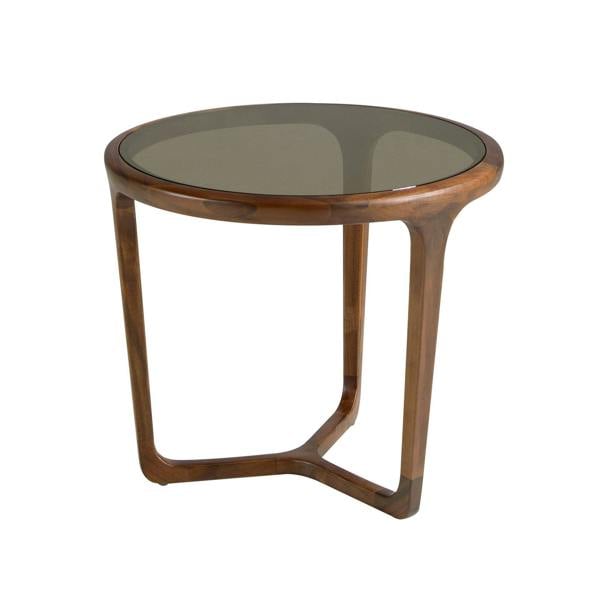 Angel Cerdá Round Brown Smoked Glass and Walnut Side Table 2155