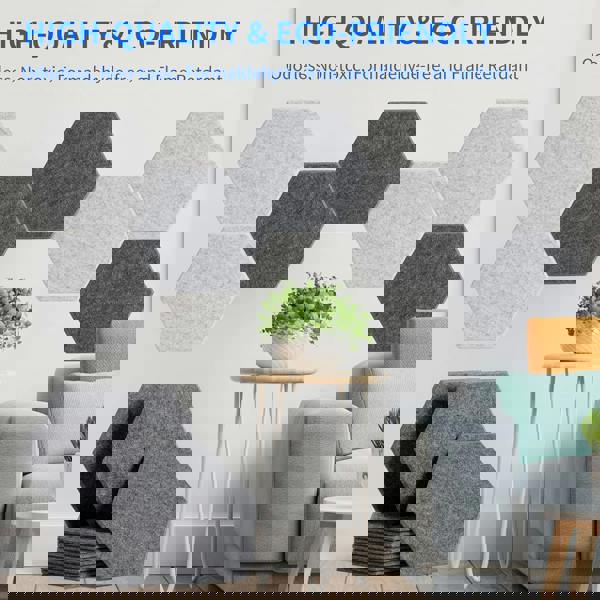 Gr8 Home 12 x Dark Grey Hexagon Self Adhesive Acoustic Wall Panels Sound Proofing Pad Set