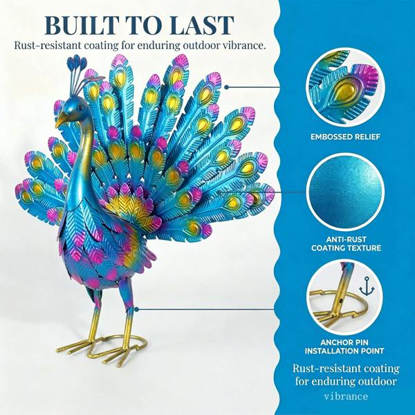 Leaper Metal Peacock Craft Statue for Outdoor Decor