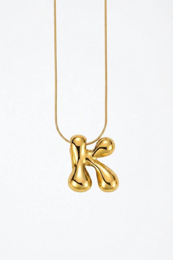 Serla Bubble Initial Gold Plated Necklace Letter K