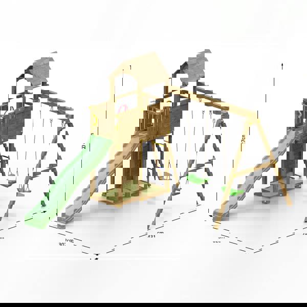 Boomer Climbing Frame Tower featuring Swings Slide sandpit and climbing wall - Best Shed