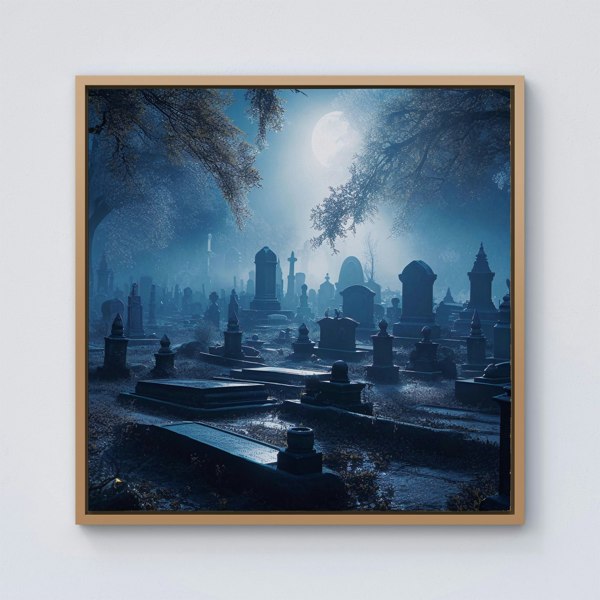 Warren Reed A Breathtaking Scene Of A Moonlit Graveyard Framed Canvas