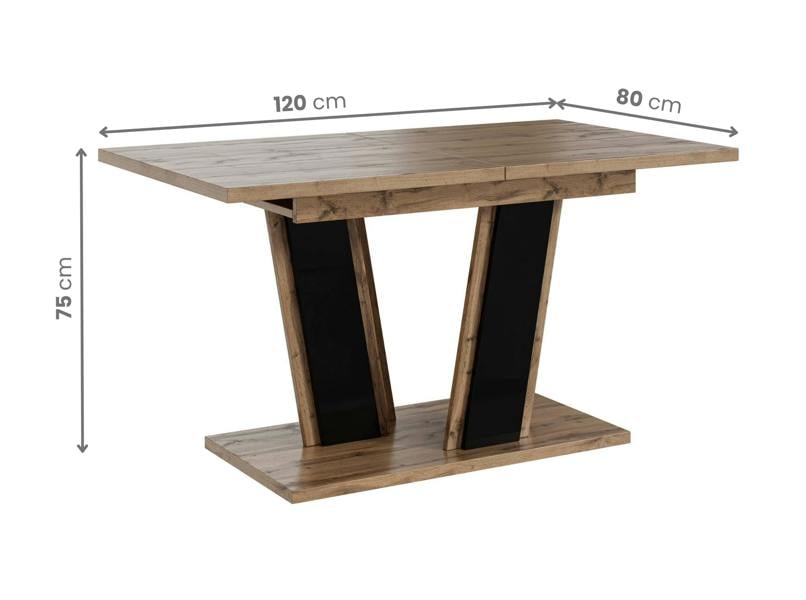 PHD Furniture MUSS Extendable Dining Table 120–160cm – Wotan Oak Effect & Black Gloss