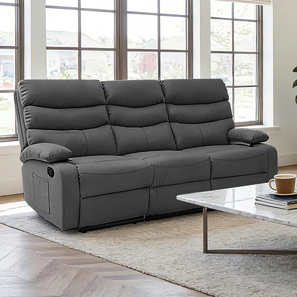 Kudlhome 3 Seater Manual Recliner Sofa, Dark Grey