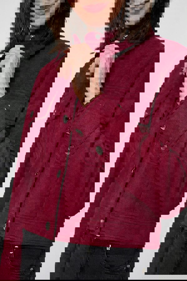 Burgundy | Faux Suede Cropped Collared Jacket
