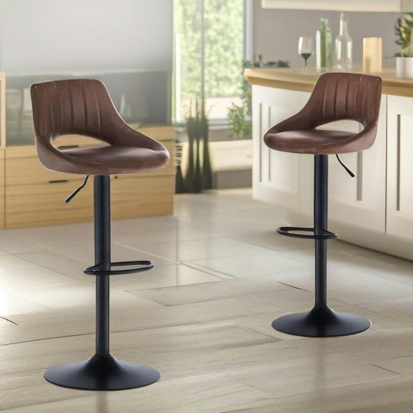 Rafaelo Mobilia 2PC Height Adjustable PU Leather Swivel Bar Stools Set Brown