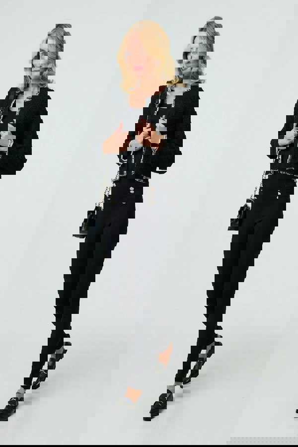 Black | Contrast Stitch Trim Cropped Jacket
