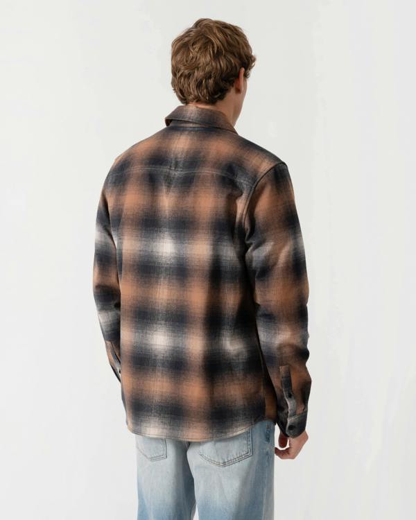 Back of Belstaff Mens Outpost Shirt Brushed Cotton Flannel - Maple Brown