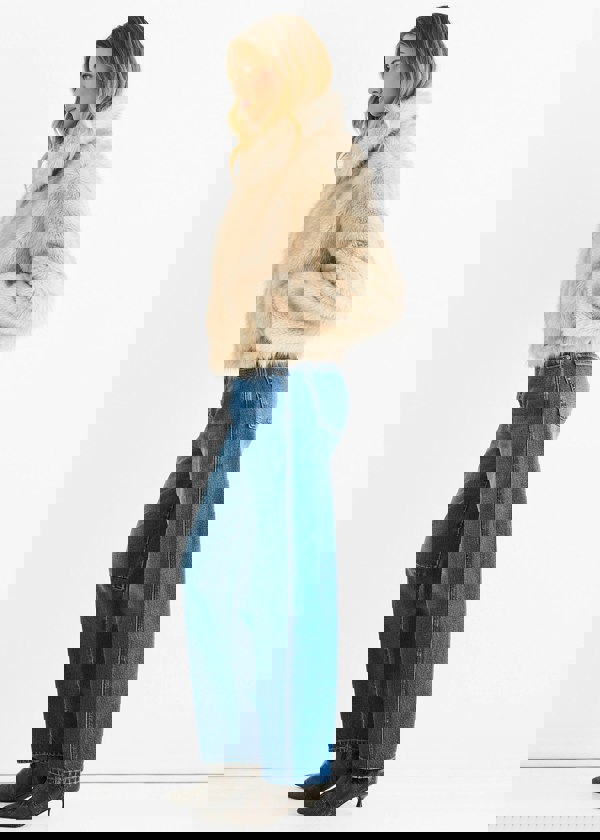 Gini London Beige Premium Ombre Faux Fur Jacket