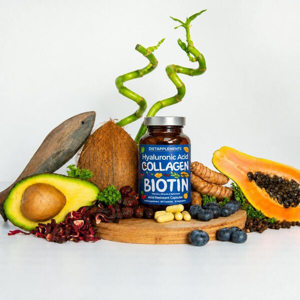 Dietapplements Marine Collagen, Hyaluronic Acid, Biotin, Vitamins, Minerals & Superfood - 35 Ingredients