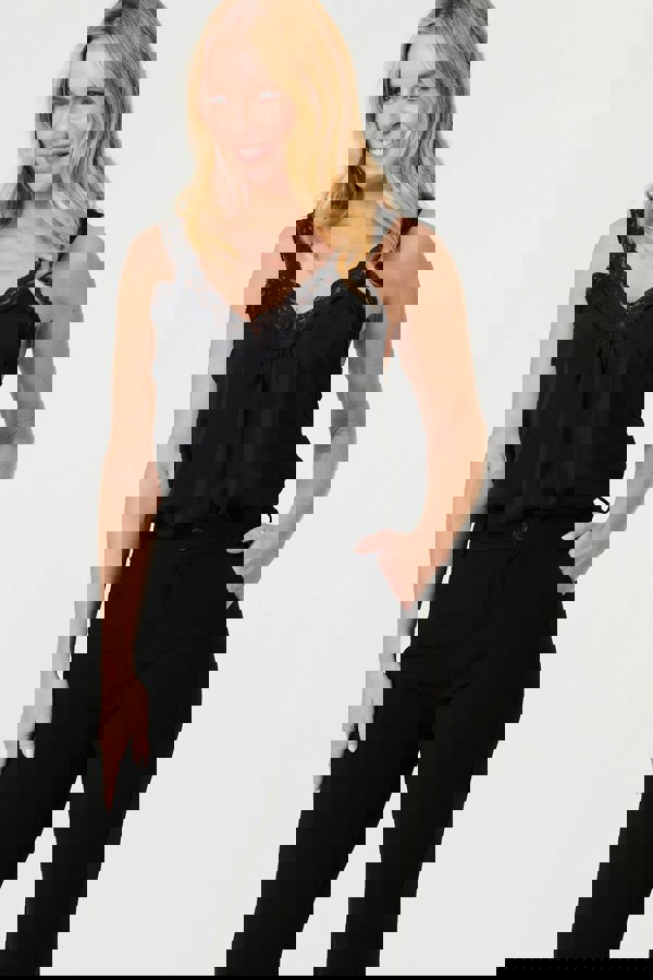 Black | High Waist Slim Flared Trousers
