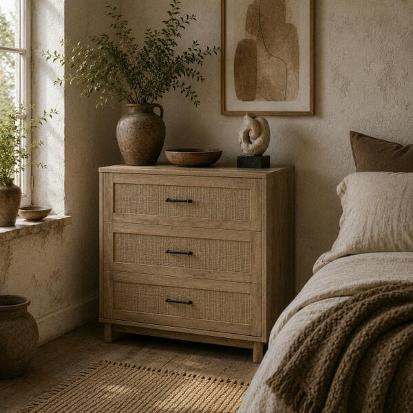 Wyld Haus Zima Wood Oak Finish 3 Drawer Storage Chest 76 cm Wide