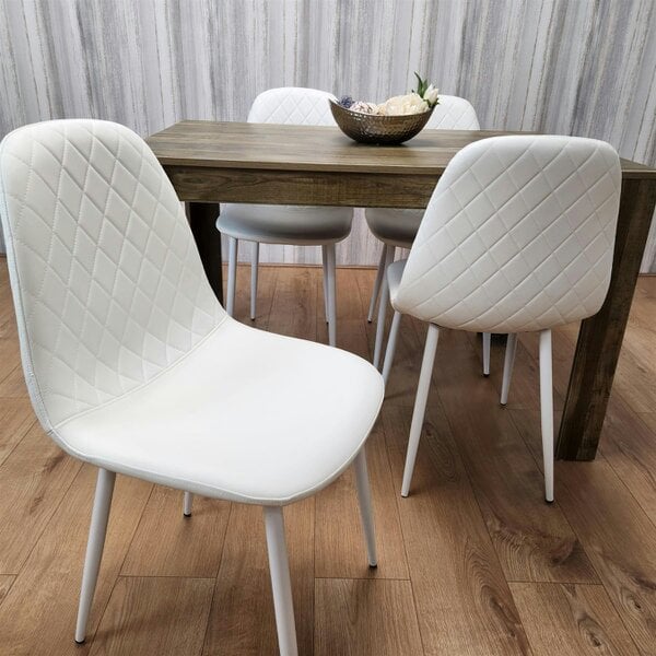 Kosy Koala Wooden Dining Table with 4 white Gem Patterned Chairs Rustic Effect Table with white Chairs