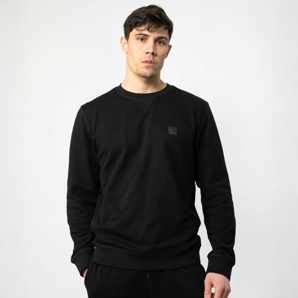 BOSS Orange Westart Mens Crew Neck Sweatshirt With Logo Patch NOS - Black 001