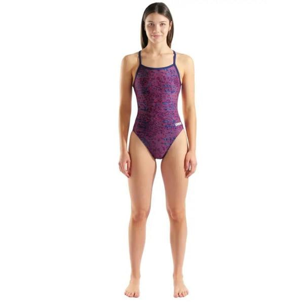 Navy Arena snakeskin challenge swimsuit with purple blue pattern