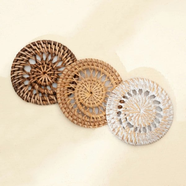 Rattan spiral coaster three colours 10cm handwoven wicker table