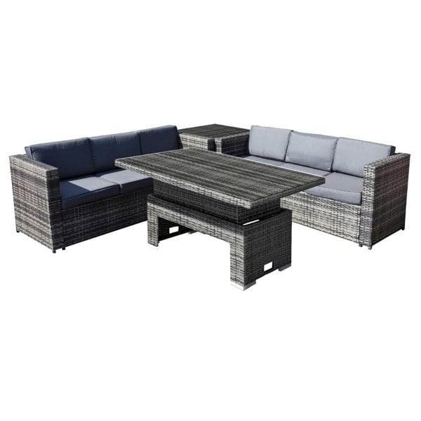 Oseasons Malta Rattan 6 Seat Rising Table Corner Set in Walnut Grey